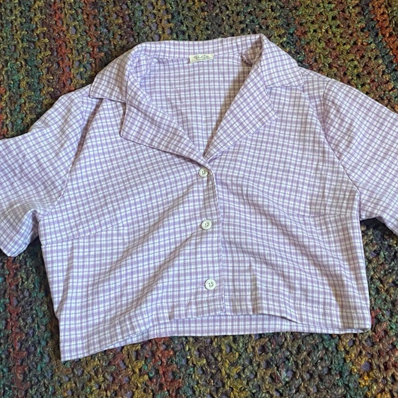 SOLD ‼️Brandy Melville purple Plaid Vivian Top - Picture 4 of 4